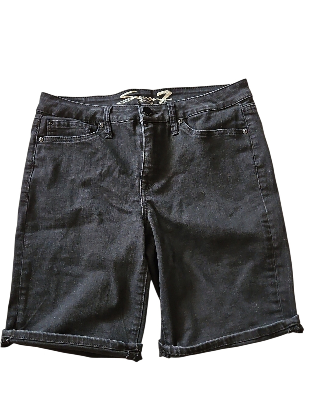 Womens Seven7 Dark Black Denim Jean Shorts Bermuda Size 12